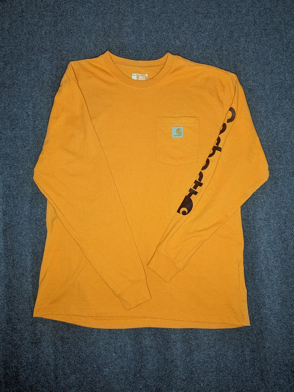 Carhartt Loose Fit Long Sleeve Pocket Tee Marigold Gold Sleeve Logo Size L